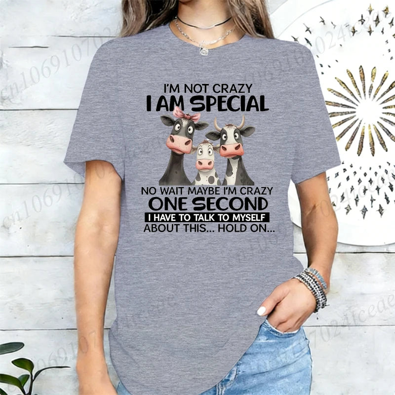T-shirt Femme "I'm Not Crazy I'm Special" Vêtement Vintage Hip Hop Streetwear Manches Courtes Col Rond T-shirt Décontracté