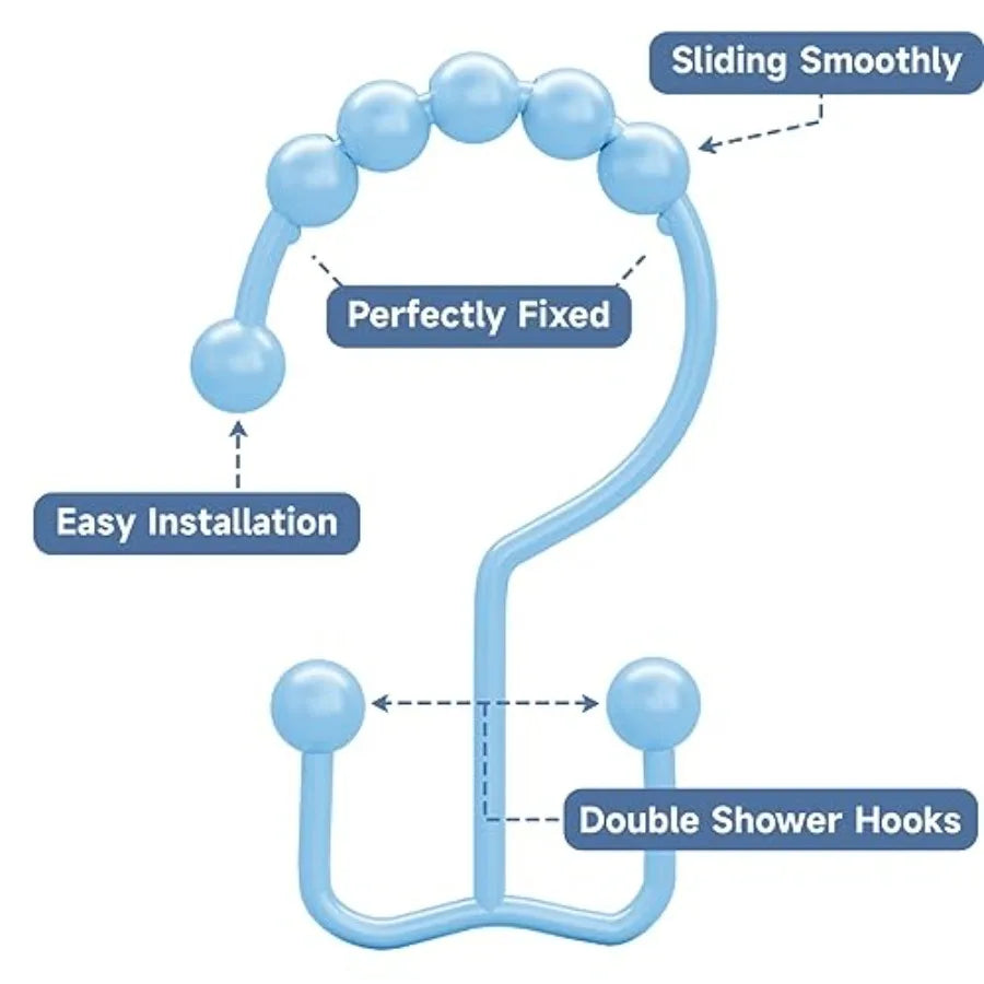 Shower Curtain Hooks, Rust Resistant Shower Curtain Rings for Bathroom, Metal Double Glide Shower Hooks Hangers for Bathroom Sh