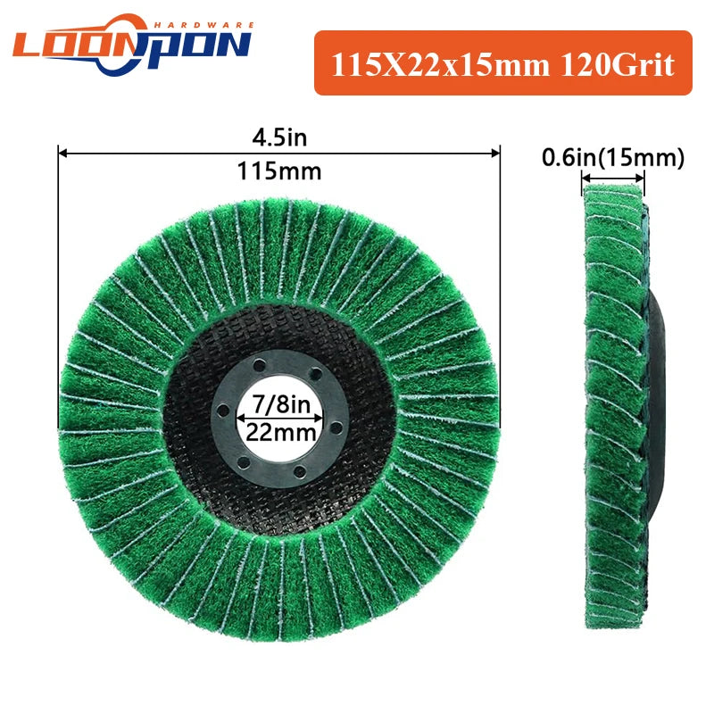 4.5" 115mm Nylon Fiber Flap Polishing Wheel Disc 120 Grit For Angle Grinder For Wood Metal Buffing 1-10Pcs