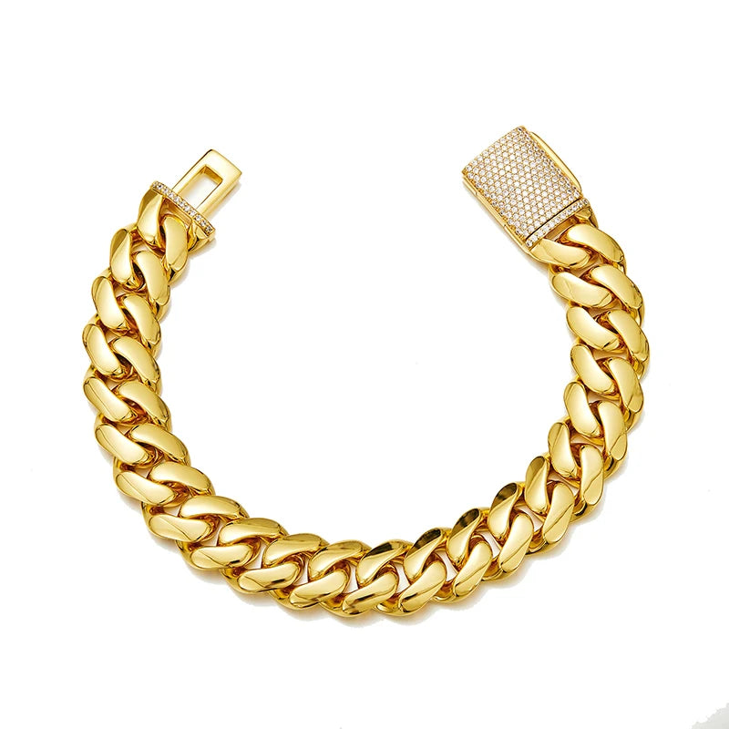 Hip Hop Rock Stainless Steel Rhombus Cuban Miami Link Chain Bracelets for Men Bling Iced Out Rapper Jewelry Gold Silver Color