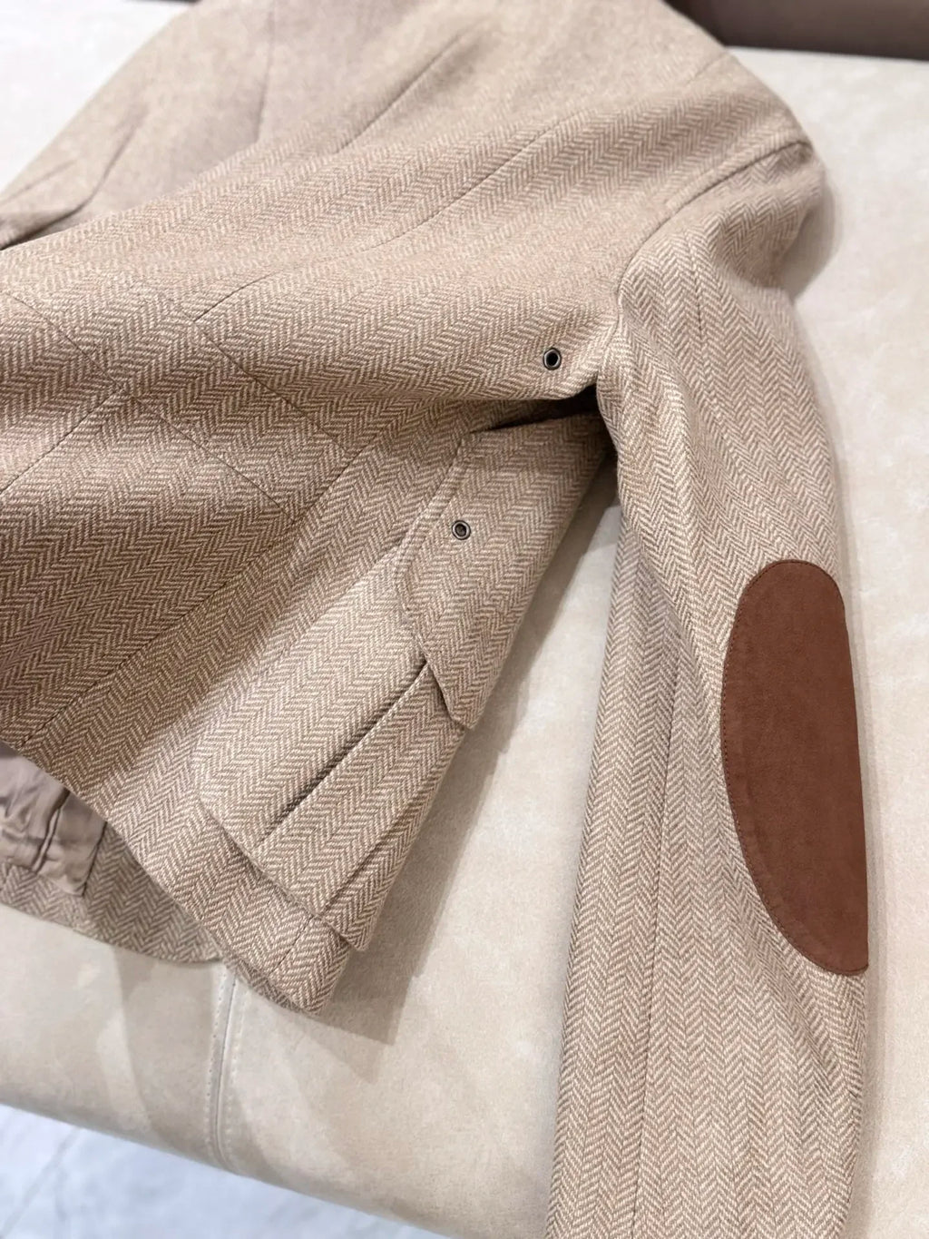 Elegant khaki spliced brown long sleeved lapel single breasted jacket autumn new clothing silk wool blend women's jacket