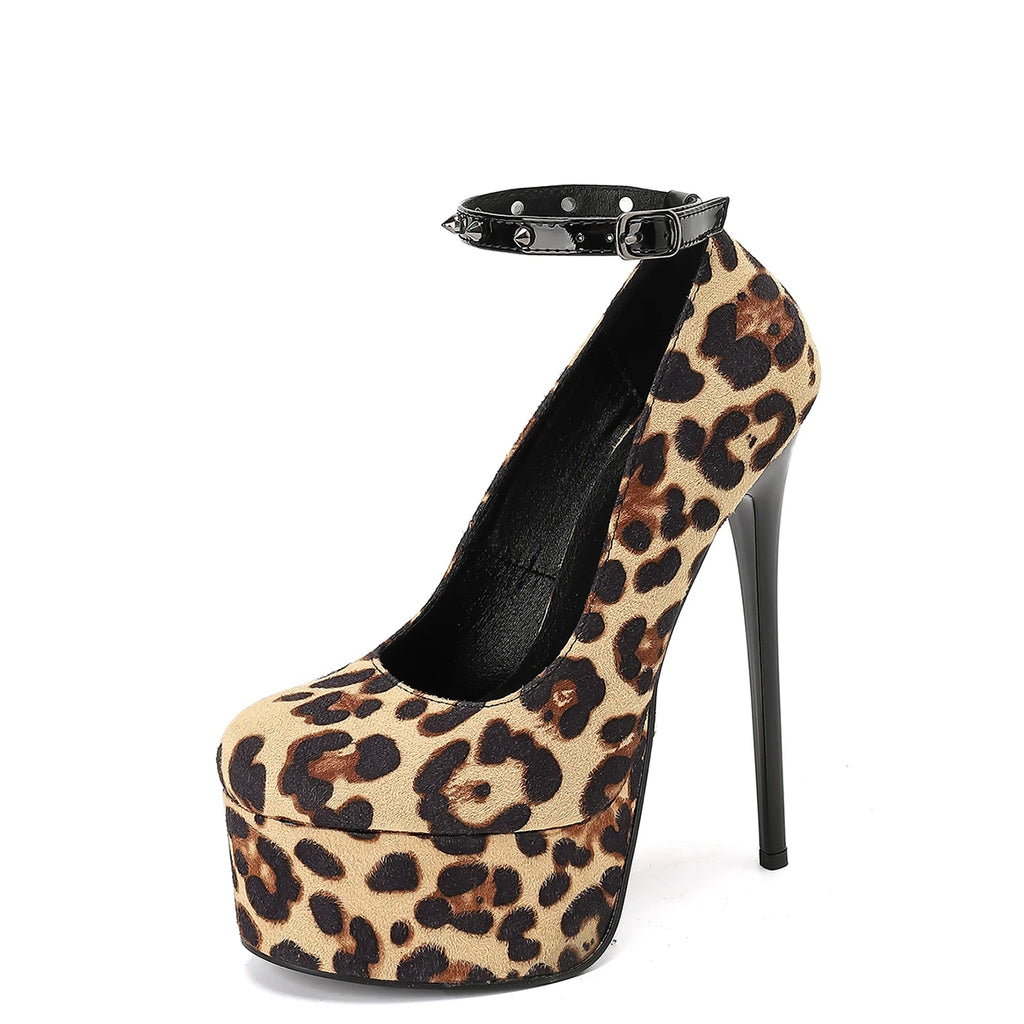 16cm High Heels Women Pumps Large Size Women's Fashion Sandals Leopard Print with Sexy Thin Super High Heels 35-42