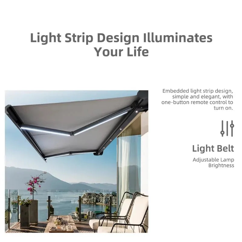 Electric waterproof full cassette aluminum alloy frame retractable awning articulated arm patio garden awning