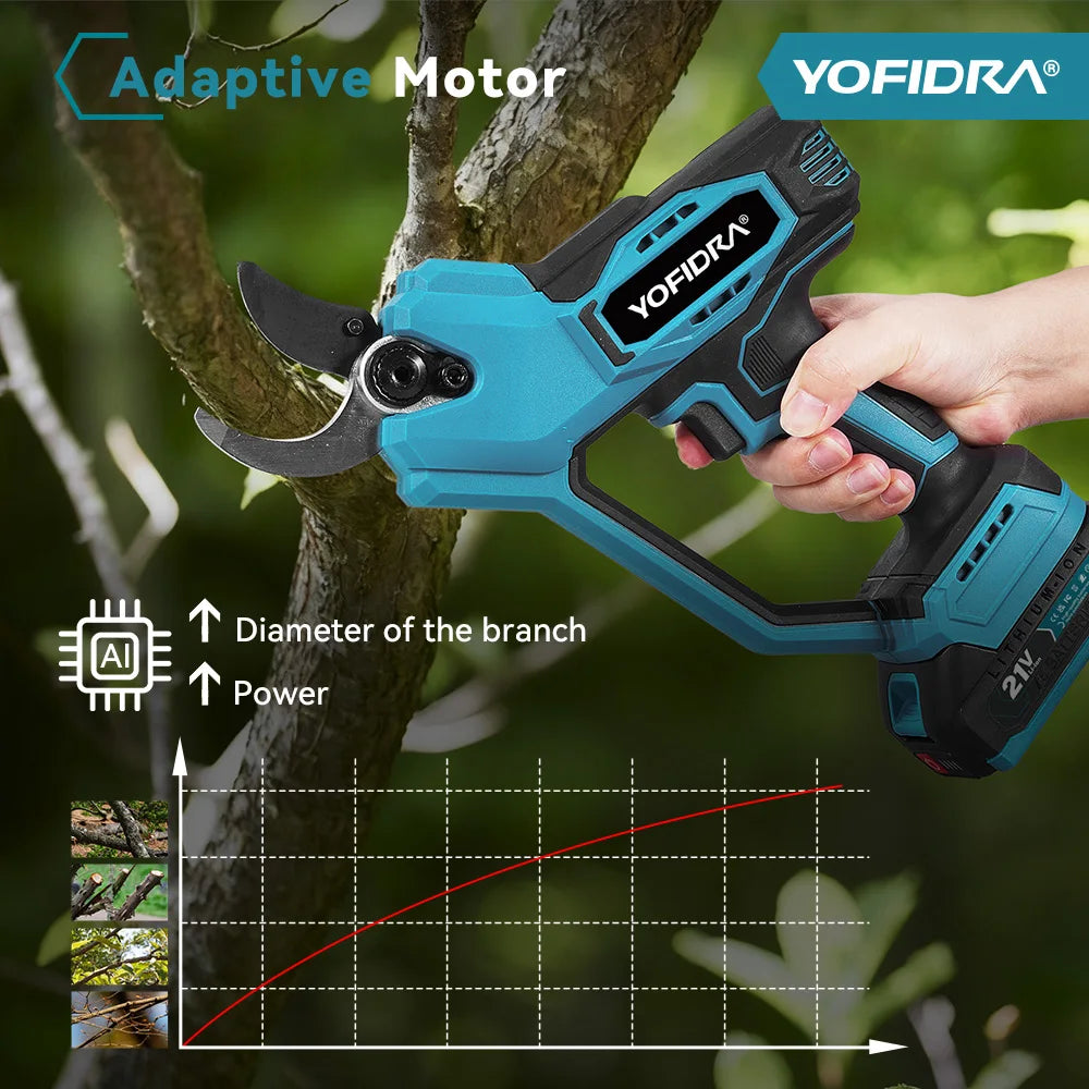 YOFIDRA 60mm AI Gears Control Brushless Electric Pruner Cordless Tree Bonsai Pruning Electric Scissors For Makita 21V Battery
