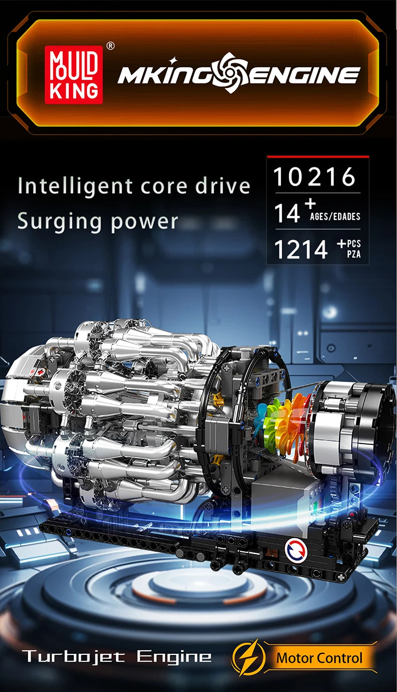 Mould King 10216 Technical Car Engine Toys The Motorized Turbojet Engine Building Block Assembly Engine Brick Kid Christmas Gift