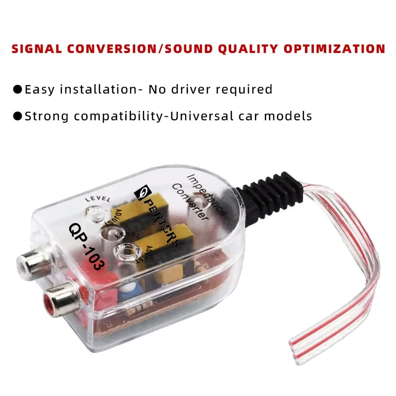 Car Subwoofer Impedance Converter, High to Low Level Audio Output RCA Adapter, Uncharged Power Mode, Universal Fit Car Audio Acc