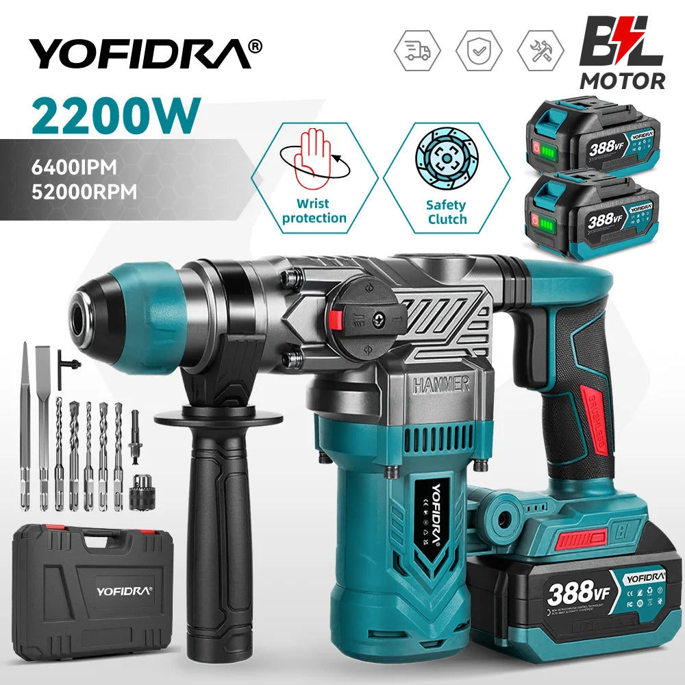 Perceuse à percussion sans fil multifonctionnelle sans balais 26 MM, outil de perçage rotatif pour batterie Makita 21 V.