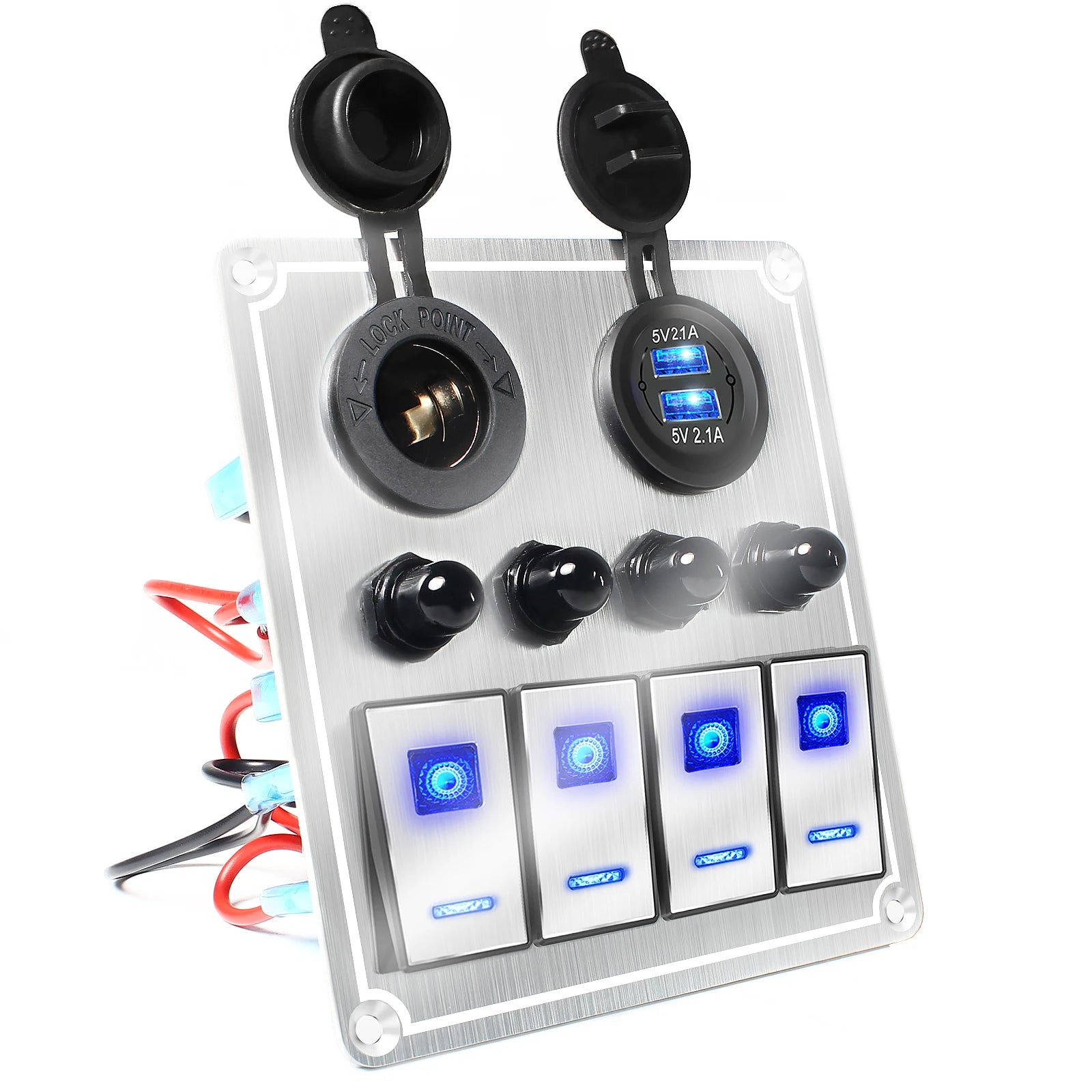 Durable metal 2-8Gang rocker switch panel with LED light, waterproof and overload protection for car card, vehicle and vessel