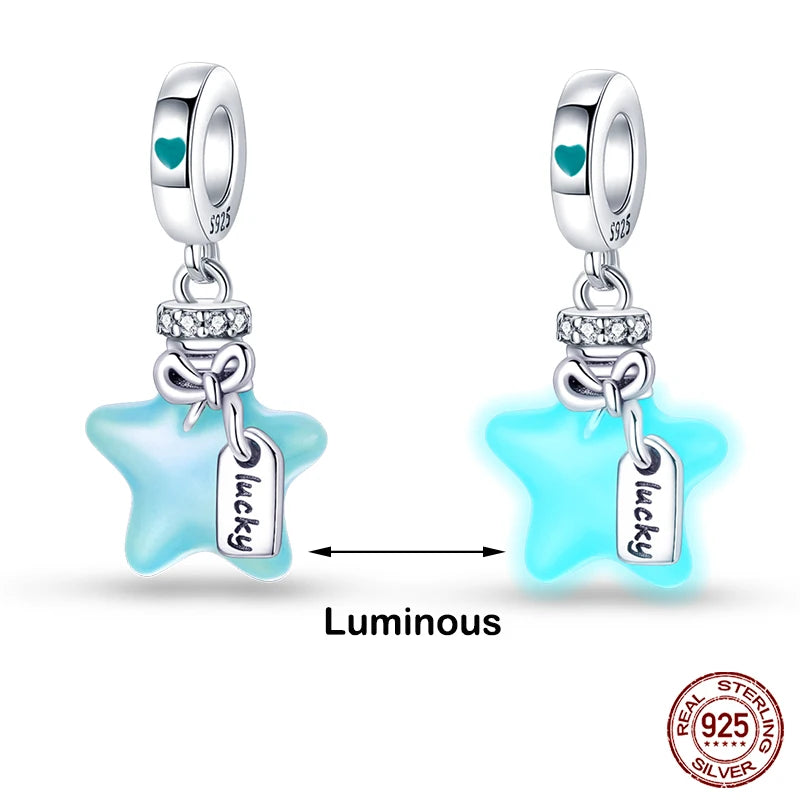Hot Sale 925 Silver Glow in the dark Firefly Honeybee Star Charms Beads Fit Qikaola 925 Original Bracelets Fine DIY Jewelry Gift