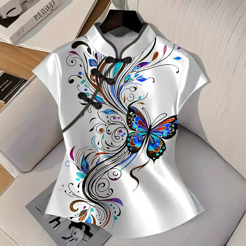 Qipao Shirts for Women Clothing Hanfu Tshirt Harajuku Ethnic Style Summer Streetwear Y2k Top Vintage T-Shirts Women Clothes