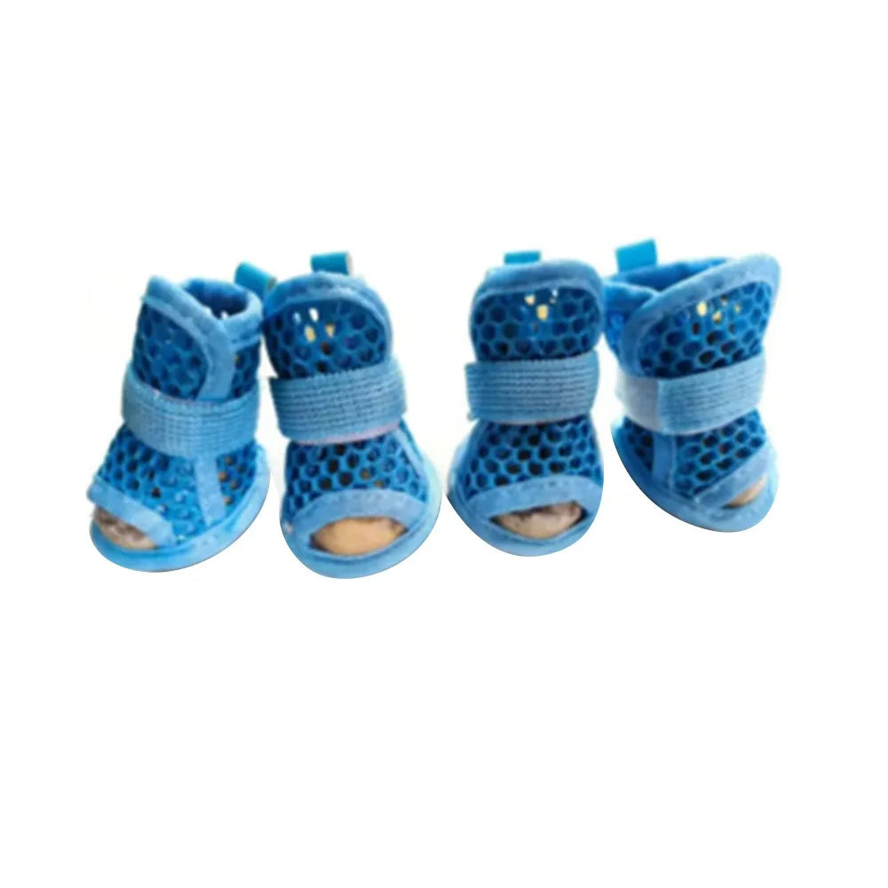 4Pcs Portable Mesh Dog Shoes Soft-sole Non-slip Cooling Dog Boots Wear-resistant Breathable Dog Foot Cover Summer