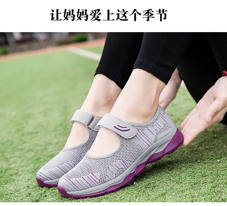 Women's Breathable Walking Shoes Ladies Fashion Mary Jane Sneakers Adjustable Working Nurse Shoes Lightweight Flats Roll