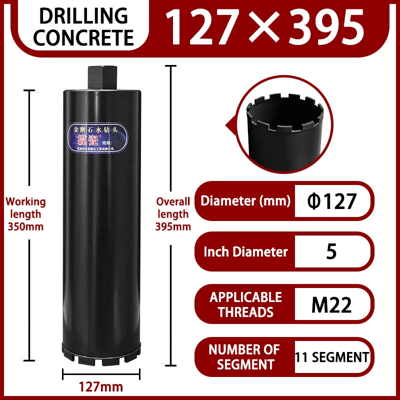 LAANCI laser weld Diamond Core Drill Bit for Reinforced Concrete – Diameter 25-254mm,400mm Total Length M22 Threaded Connection