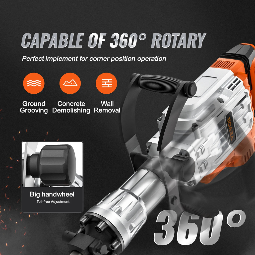 SucceBuy Demolition Jack Hammer 1500W/2200W/3500W Jack Hammer Concrete Breaker Heavy Duty Electric Jack Hammer 2/4pcs Chisel