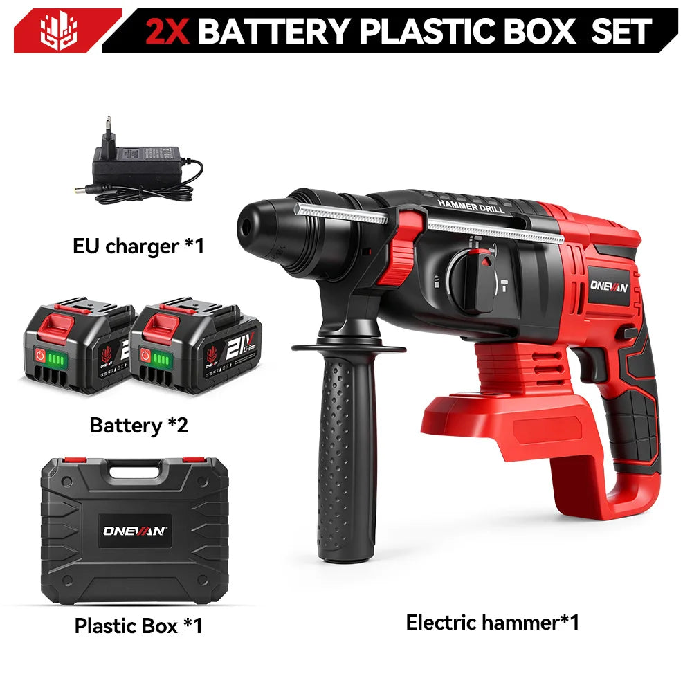 ONEVAN 3500W Brushless Electric Rotary Hammer 4000RPM Cordless Portable Impact Drill Screw Power Tool For Makita 18V Battery Pin