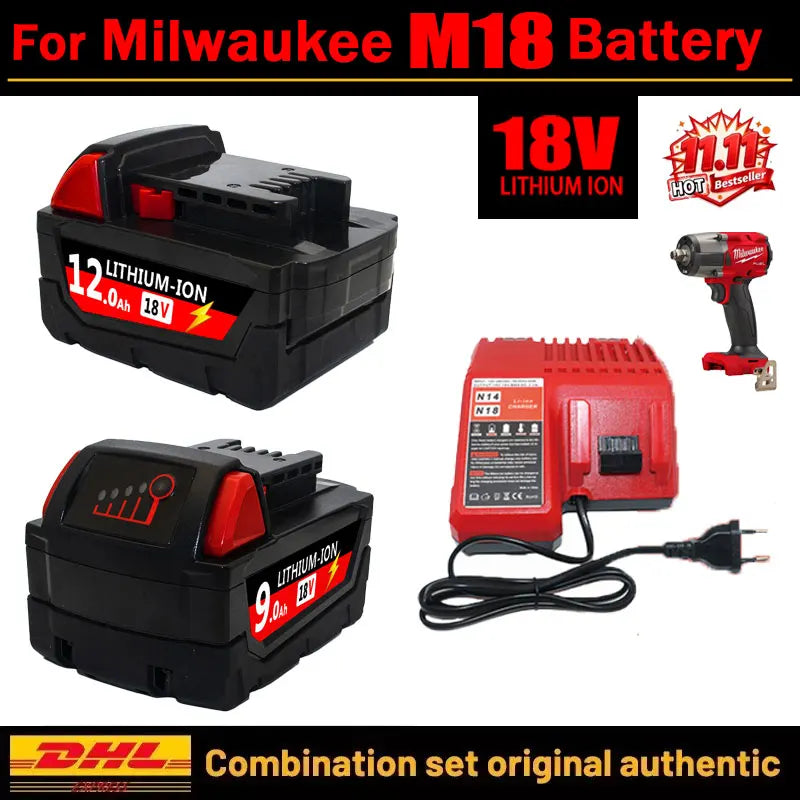 9000mAh 12000mAh For M18 Tool Battery Li-Ion Replacement Battery, For Milwaukee 18V 48-11-2830 0730-20 Tools battery