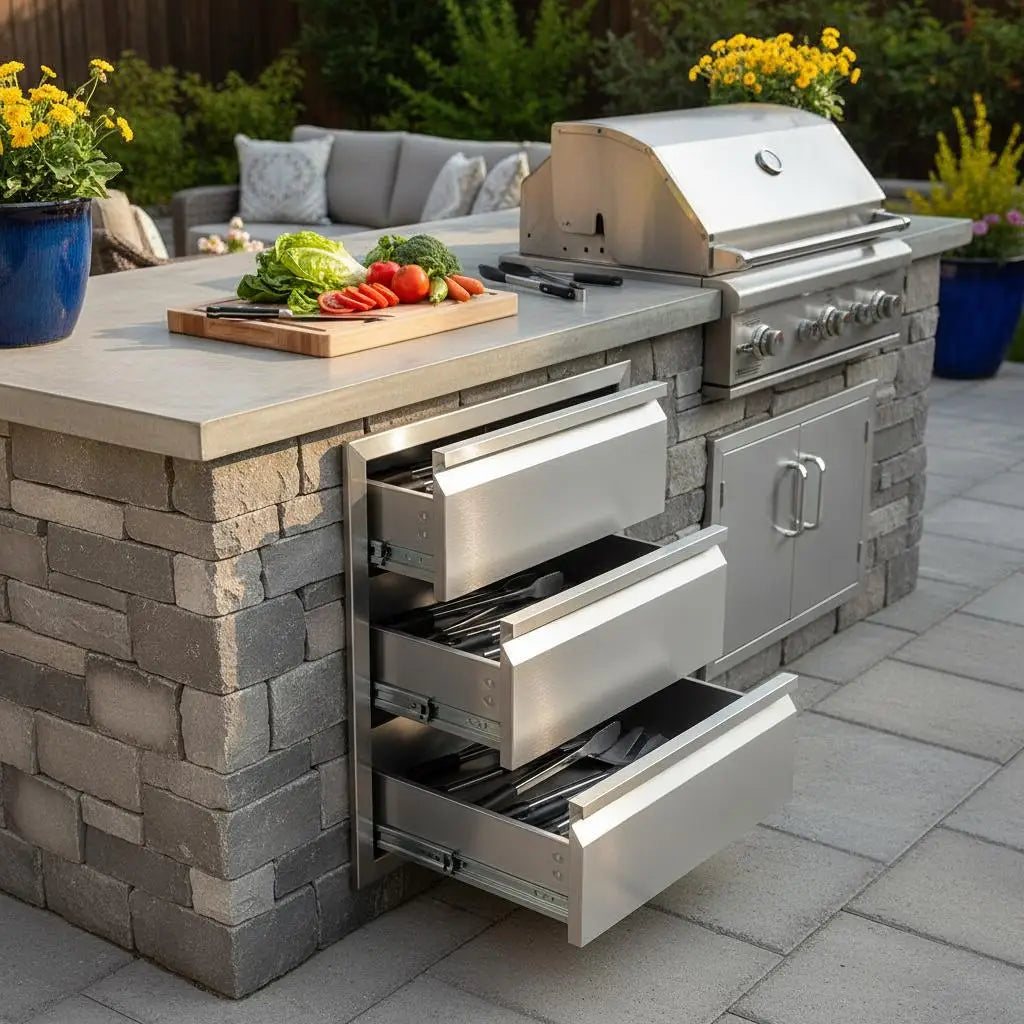 Outdoor Kitchen Stainless Steel Drawer with 3 Stainless Steel Storage Drawers 38X48X65 cm Chest of Drawers for Cooking