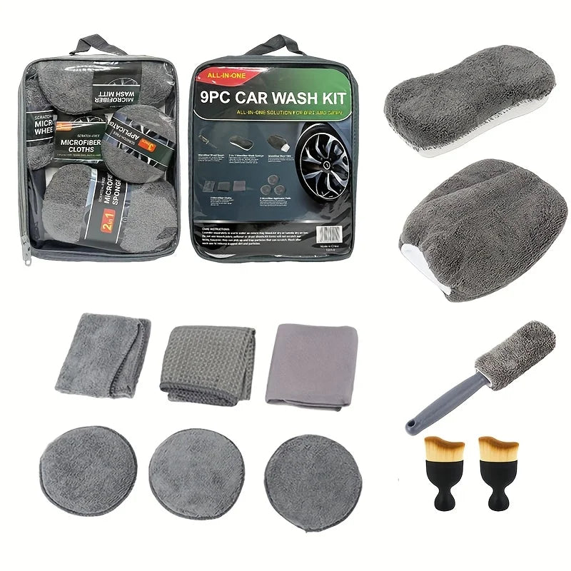 SEAMETAL 11pcs Microfiber Car Cleaning Kit Upgrade Car Wheel Tire Brush Sponge Towel Detailing Mitts Clean Pads with Storage Bag
