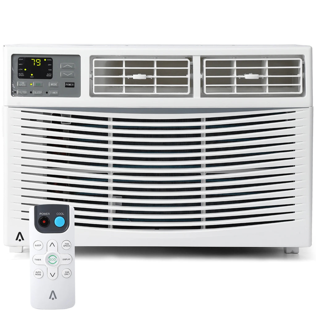 Climatiseur de fenêtre intelligent 8000 BTU avec Wi-Fi, télécommande et contrôle - 3-en-1 avec déshumidificateur, 3 vitesses de ventilation, minuterie 24H - pour chambre, bureau ou maison, ultra silencieux et efficace, jusqu'à 32,5 m²