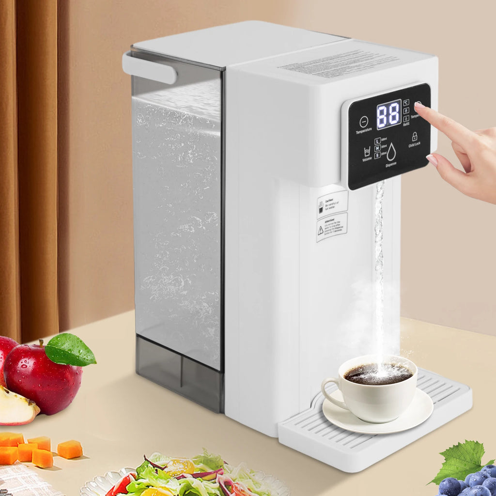 Distributeur d'eau chaude instantanée de bureau rectangulaire ABS PS 444 Acier inoxydable Silicone 110V Prise US 1500W Capacité 3L Sortie d'eau quantitative 200ml 350ml 500ml Faible bruit Cordon d'alimentation 1m Distributeur d'eau électrique de comptoir
