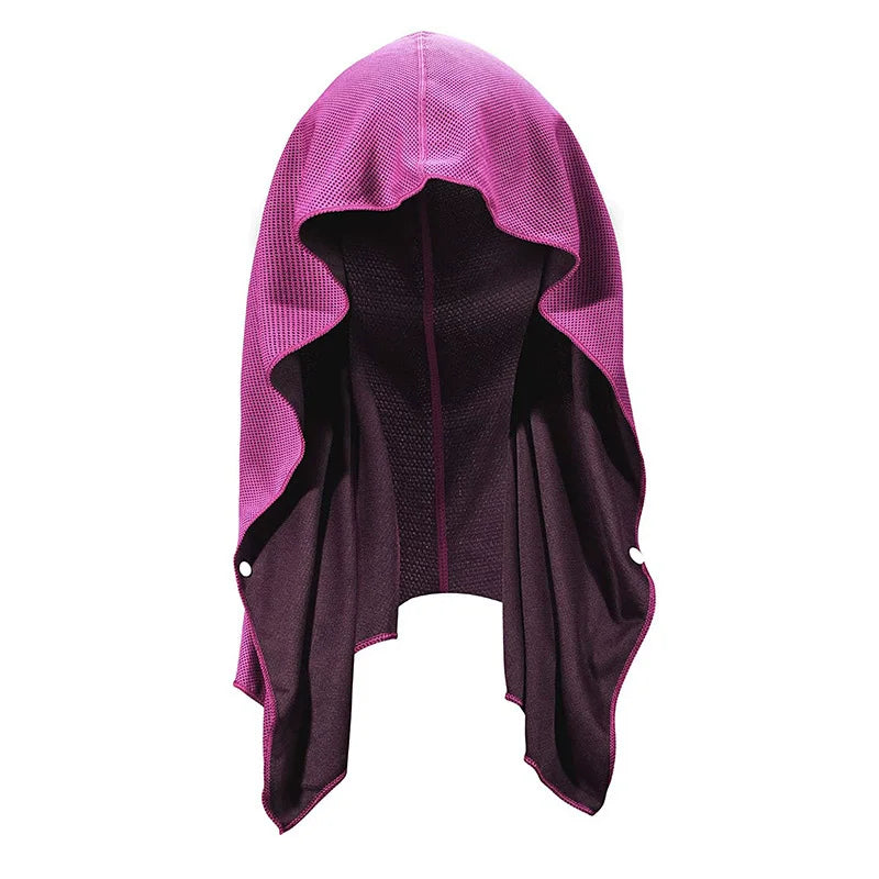 Summer Hooded Cool Towel Sun Protection Insulation Quick Drying Headscarf with Buttons for Hiking Fishing Outdoor Beach Sports