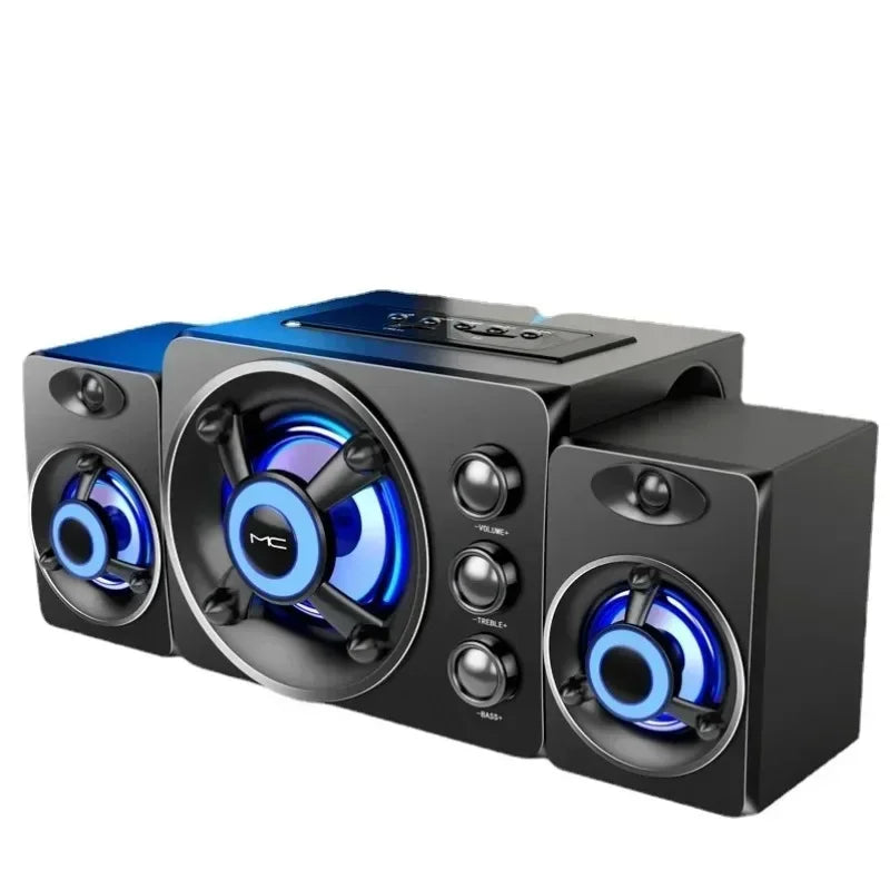 Powerful Bluetooth Speakers Colorful LED Home TV Theater Sound Wireless Subwoofer 3D Stereo Surround Wooden Material USB Wired