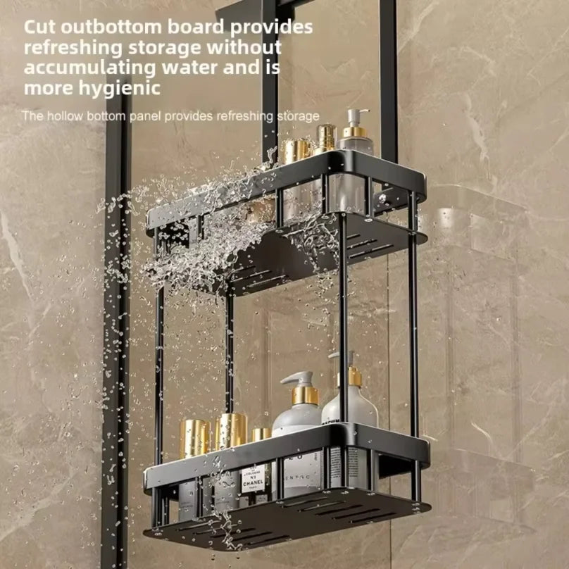 1Pc 2-Tier Hanging Shower Caddy Over Door Bathroom Organizer No Drill Rustproof Storage Shelf for Glass Door Toiletries Holder