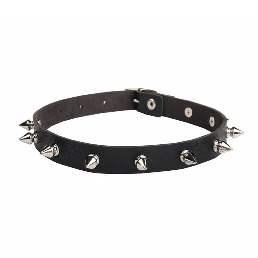 Black PU Leather Choker Necklace For Women Men Cool Punk Gothic Spike Biker Choker PU Leather Collar Studded Rock Necklace