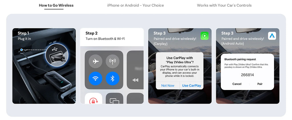 Ottocast Play2Video Ultra Mini Dot WiFi6 AI Box Carplay Adapter Android Auto Media Player YouTube Netflix Install Apps for Audi