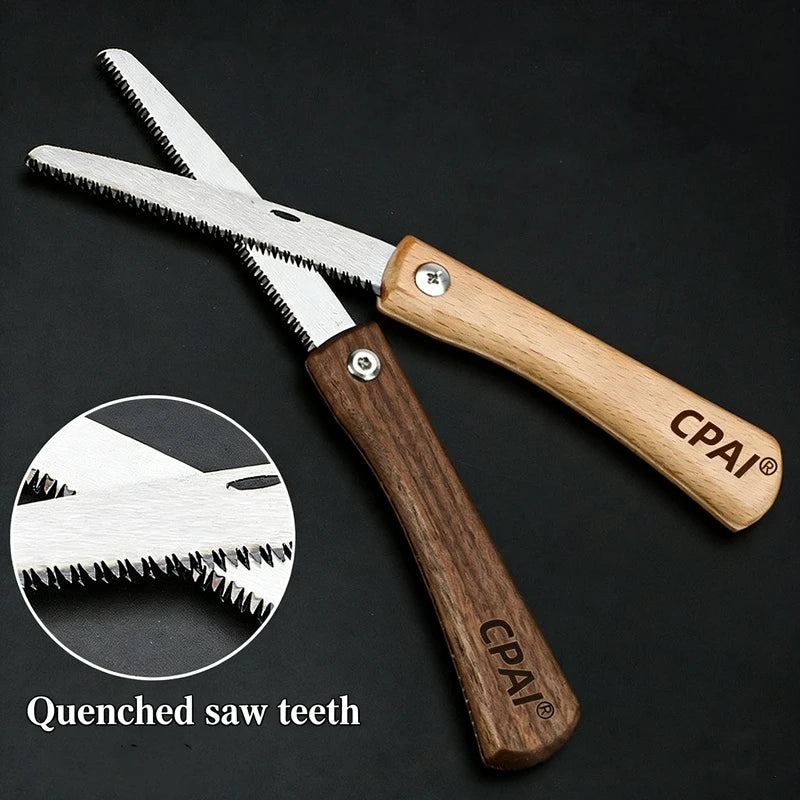 Compact Folding Wood Saw, Premium Steel Blade with Walnut Grip for Bushcraft, Pruning & Model Making