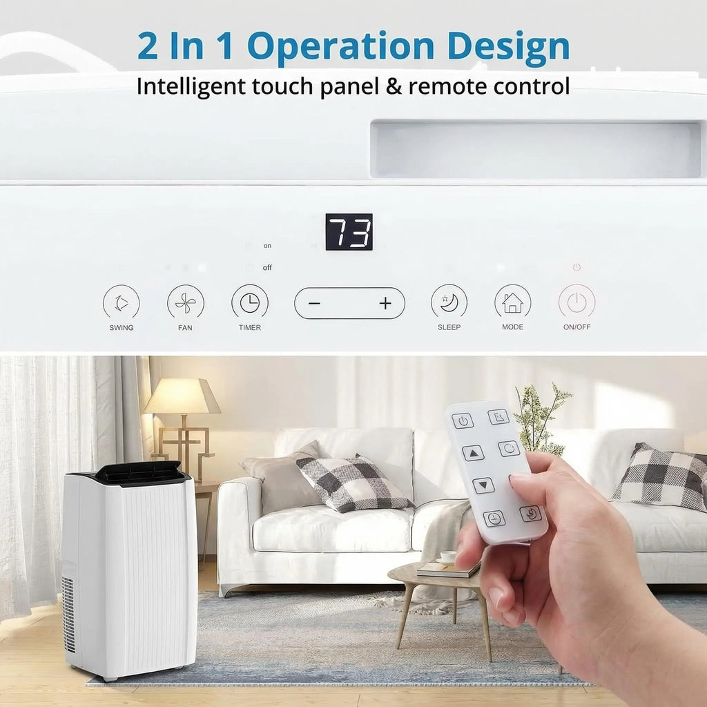 Climatiseur portable 14000 BTU, unité de climatisation 3 en 1 avec ventilateur, déshumidificateur et silencieux 48 dB, télécommande, rafraîchit jusqu'à 70 m², minuterie 24h, kits de fenêtre inclus pour chambre, bureau et dortoir
