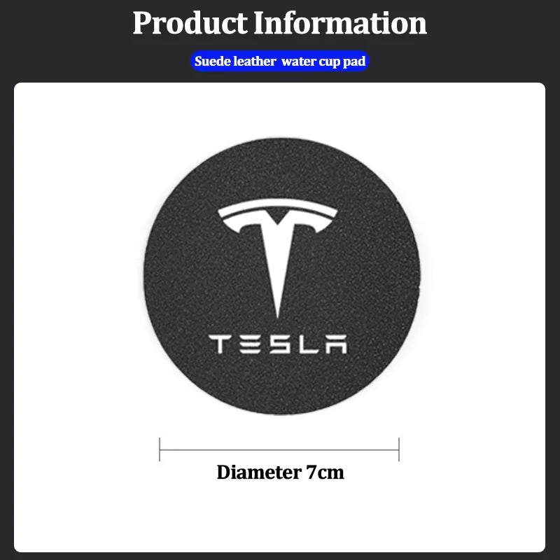 2Pcs Car Coaster Suede Mat Water Cup Anti-slip Pad Auto Interior For Tesla Model 3 Highland 2023 Model S Model X Model Y