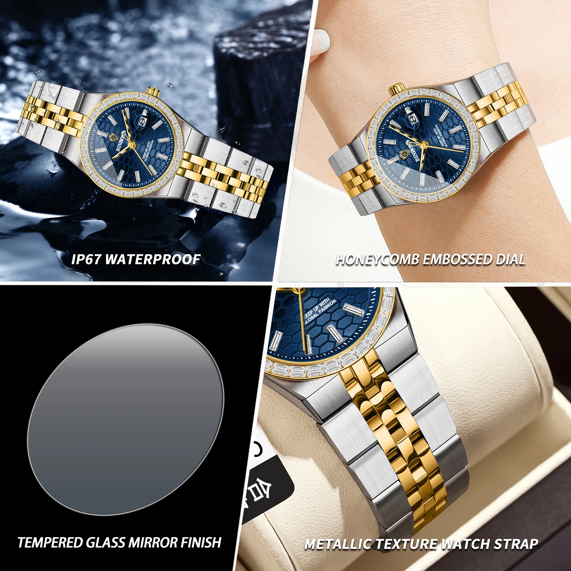 BINBOND Waterproof Sturdy Auto Date Women's Watches Fashion Reloj Ladies Casual Accurate Quartz Wristwatches For Women Luxury