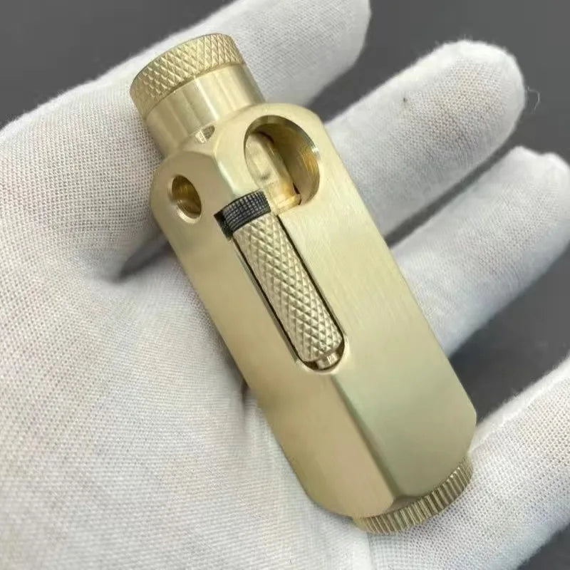Luxury Heavy-duty Trench Shaped Brass Lighter with Laser Carved Hexagonal Patterns, Personalized Retro Creative Lighter