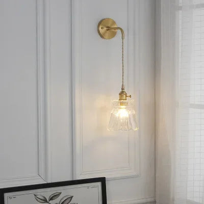 Nordic Japanese Brass Wall Lamp Bedroom Bedside Lamp Bathroom Cloakroom Background Wall Mirror Front Creative Glass Wall Lamp