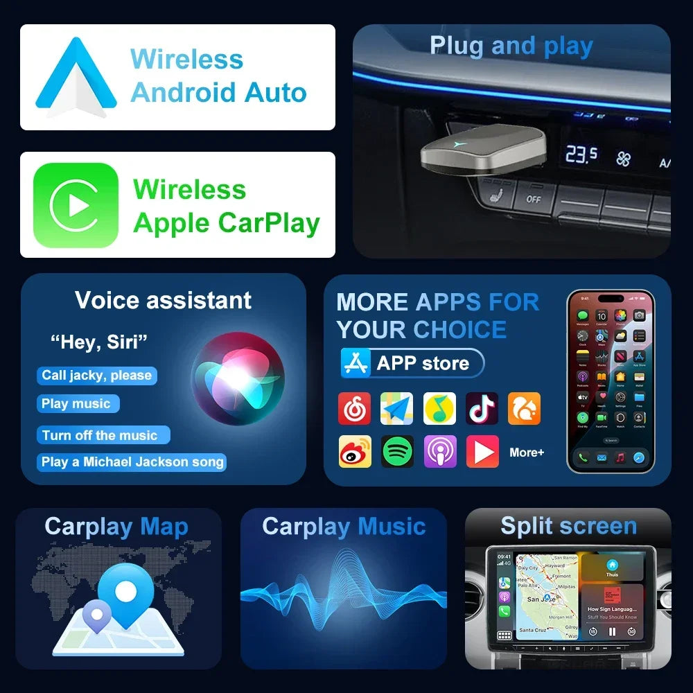 2026 CarPlay Android Auto Wireless Adapter Wired To Wireless Plug and Play Fast Connect Universal for Nissan Wireless Adapter