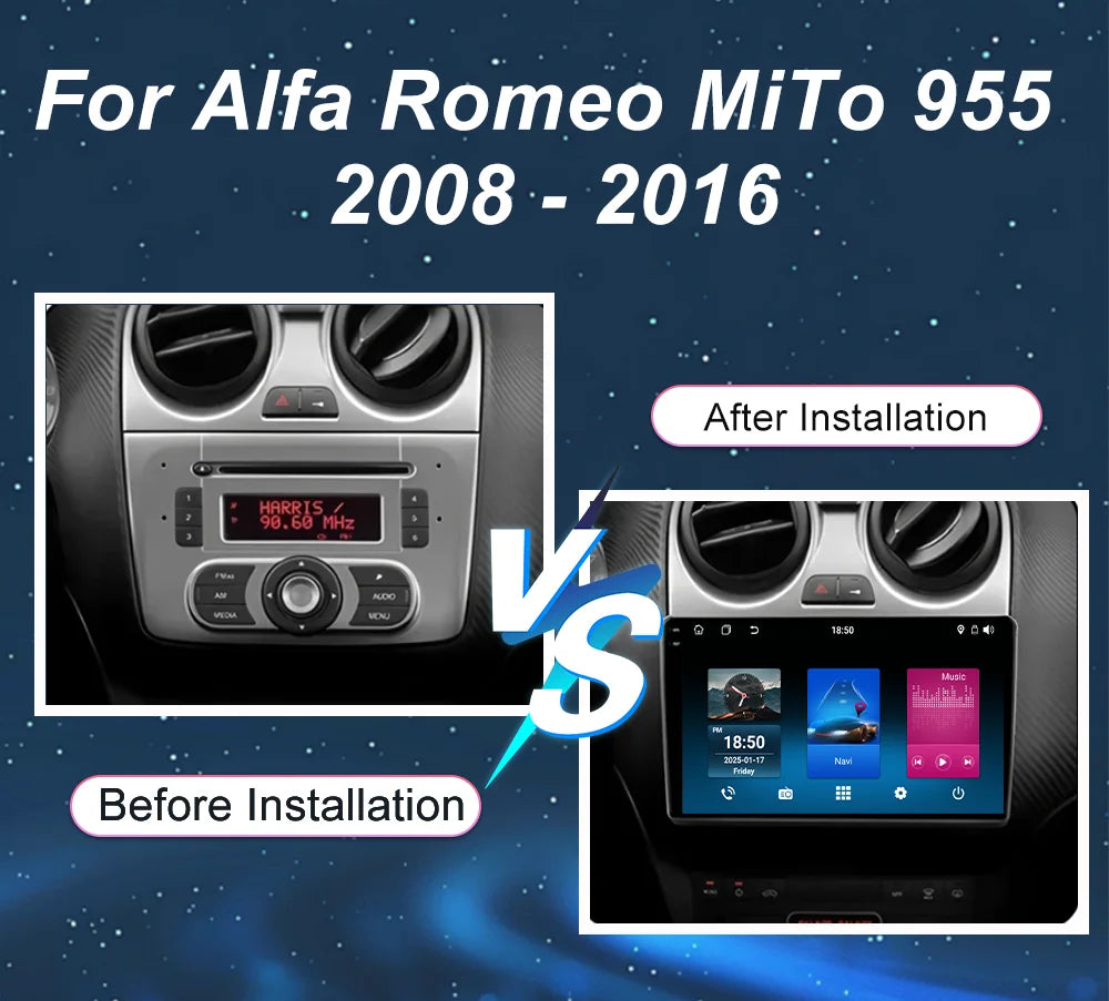 Android 15 Car Radio Stereo For Alfa Romeo MiTo 955 2008-2016 Auto Cireless Carplay GPS Navigation Multimedia Video Player 2Din