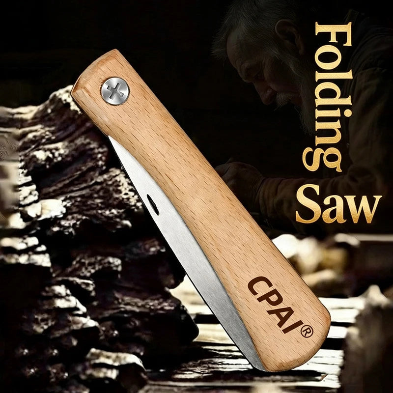 Compact Folding Wood Saw, Premium Steel Blade with Walnut Grip for Bushcraft, Pruning & Model Making