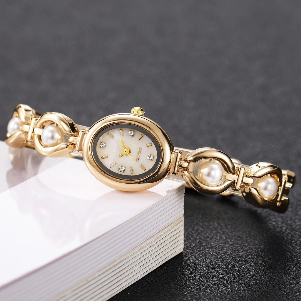 Elegant Women Watches Fashion Pearls Bracelet Ladies Quartz Wristwatch Reloj Mujer Girls Clock Gift (Without Box)