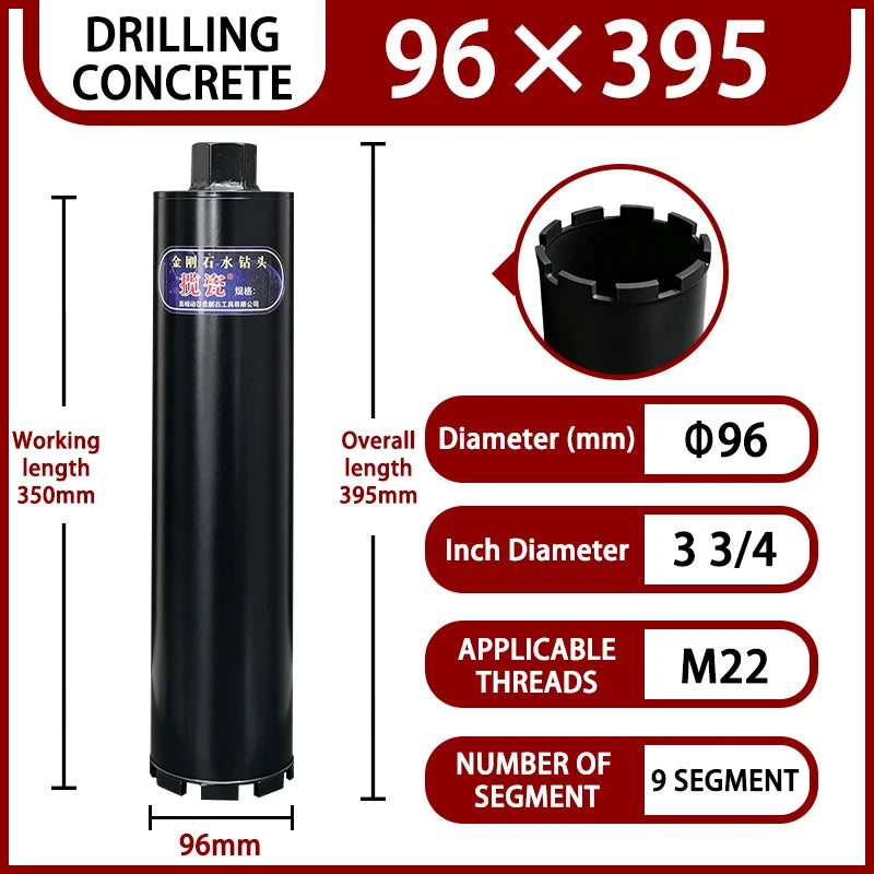 LAANCI laser weld Diamond Core Drill Bit for Reinforced Concrete – Diameter 25-254mm,400mm Total Length M22 Threaded Connection