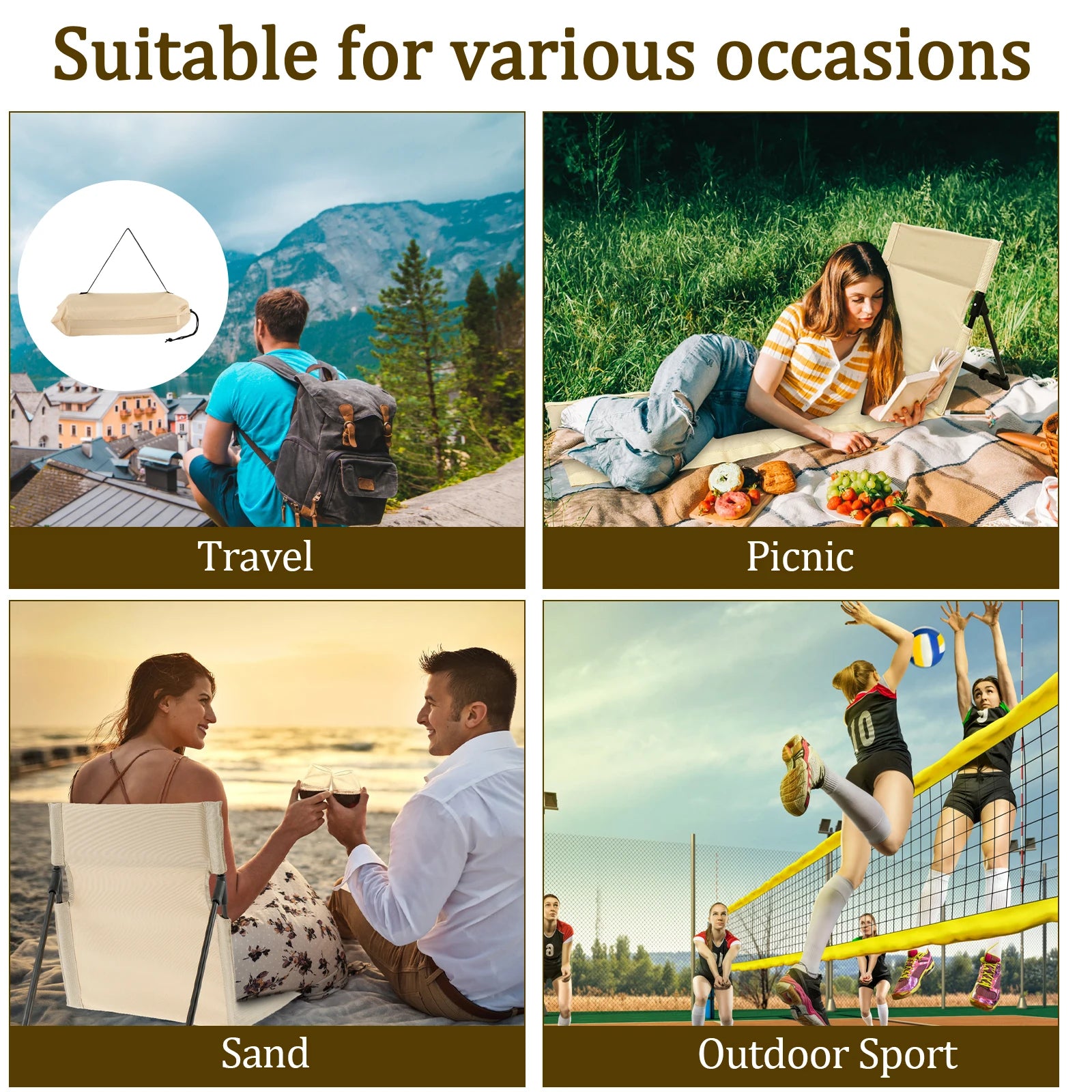 Outdoor Foldable Camping Chair Oxford Cloth Camping Floor Chair Garden Park Single Lazy Chair Backrest Cushion Picnic Back Chair