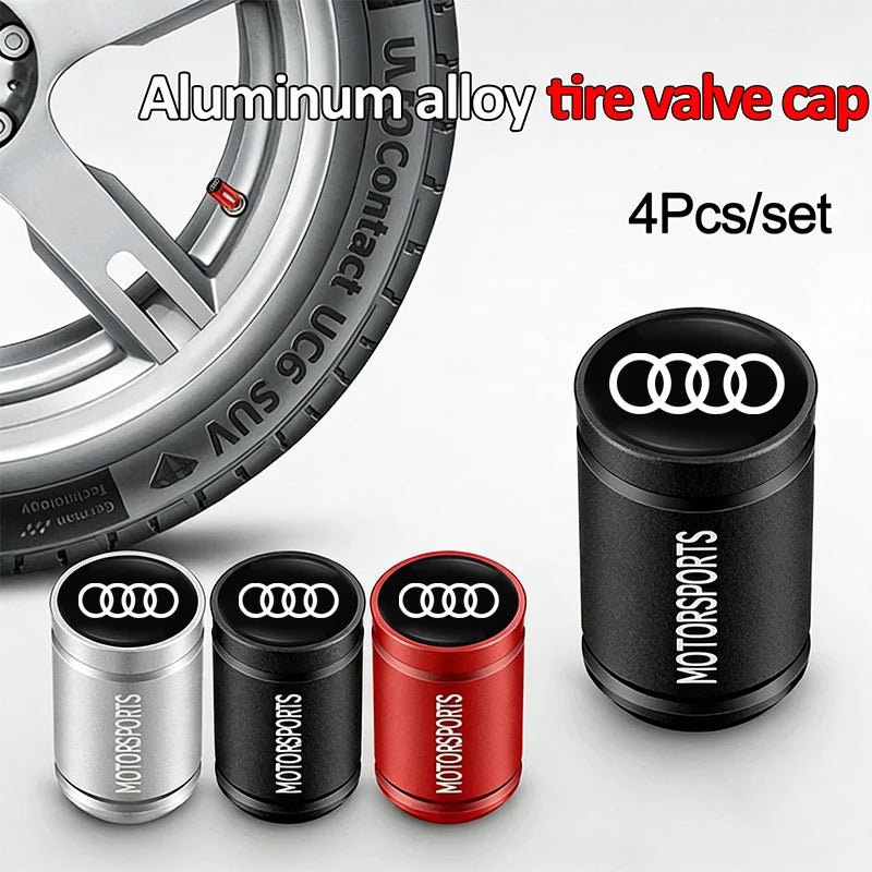 4Pcs Car Emblem Wheel Tire Valve Caps Covers Car Accessories For Audi Quattro A1 A2 A3 A4 A5 A6 A7 A8 Q1 Q2 Q3 Q4 Q5 Q6 Q7 Q8 TT