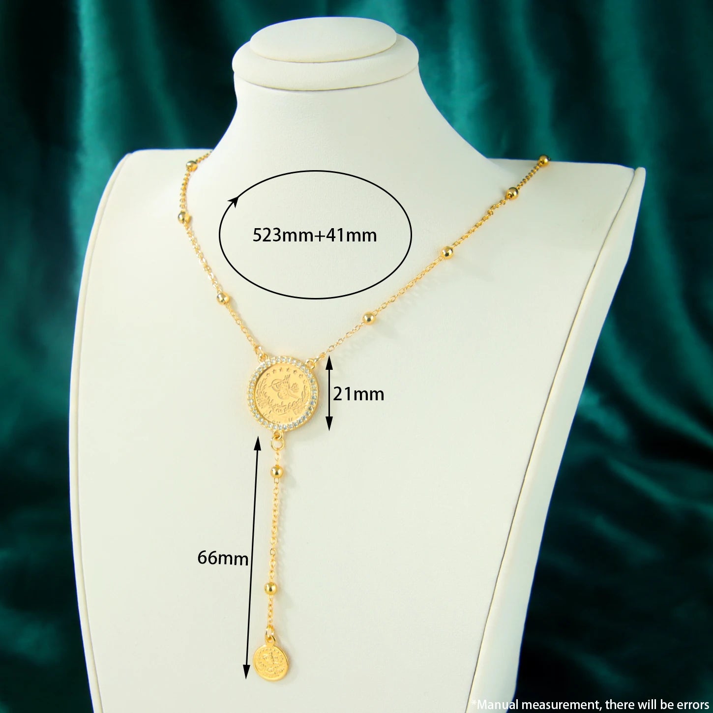 Italian Fashion Zirconia Necklace 21k Gold Plated Arabic Fashion Coins Pendant Chains Dubai Women Vintage Ayatul Kursi Jewelry