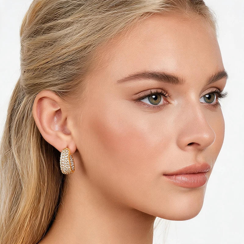 Fashion Zirconia U Shape Huggie Hoop Earrings For Women Geometric Ear Buckle Bridal Wedding Engagement Earrings Daily Jewelry