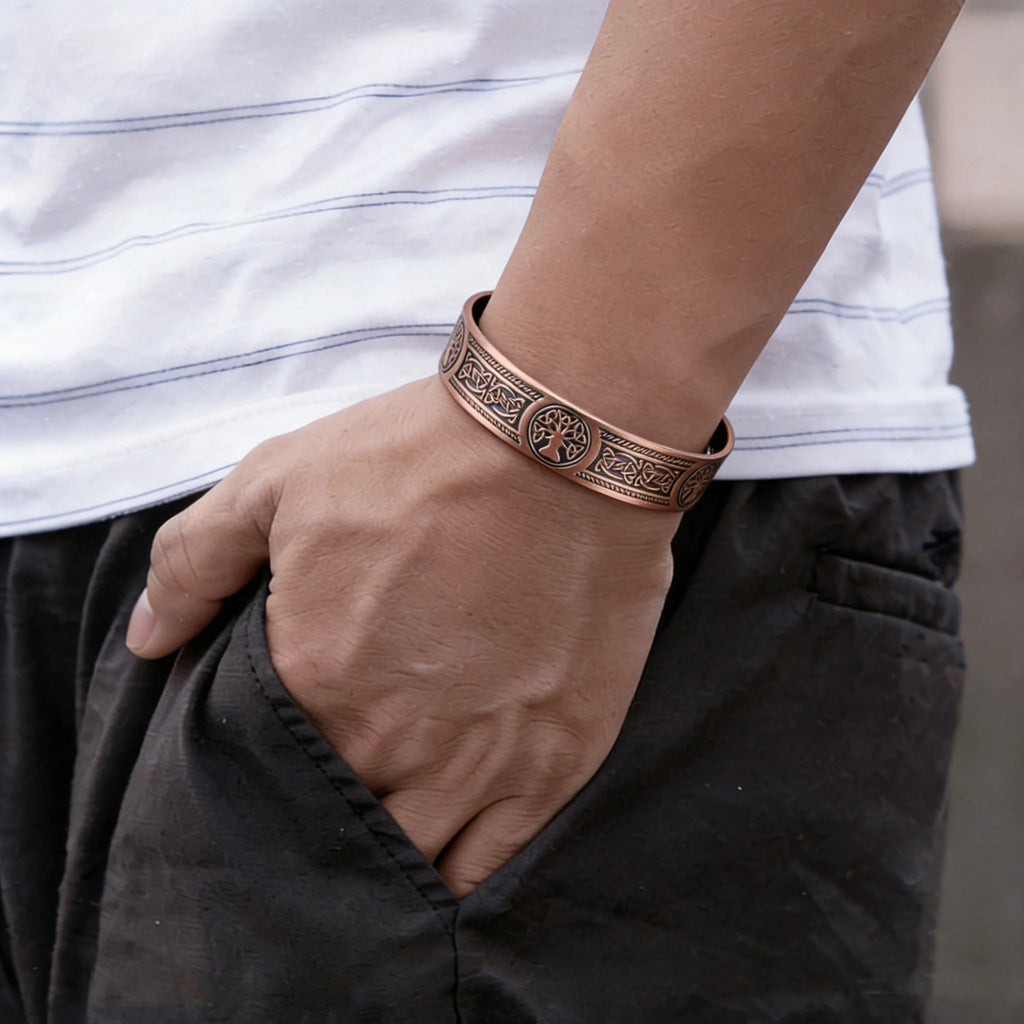 Vinterly Pure Copper Bracelets Vintage Viking Yggdrasil 15mm Adjustable Cuff Bangles Health Energy High Magnet Jewelry Resizable
