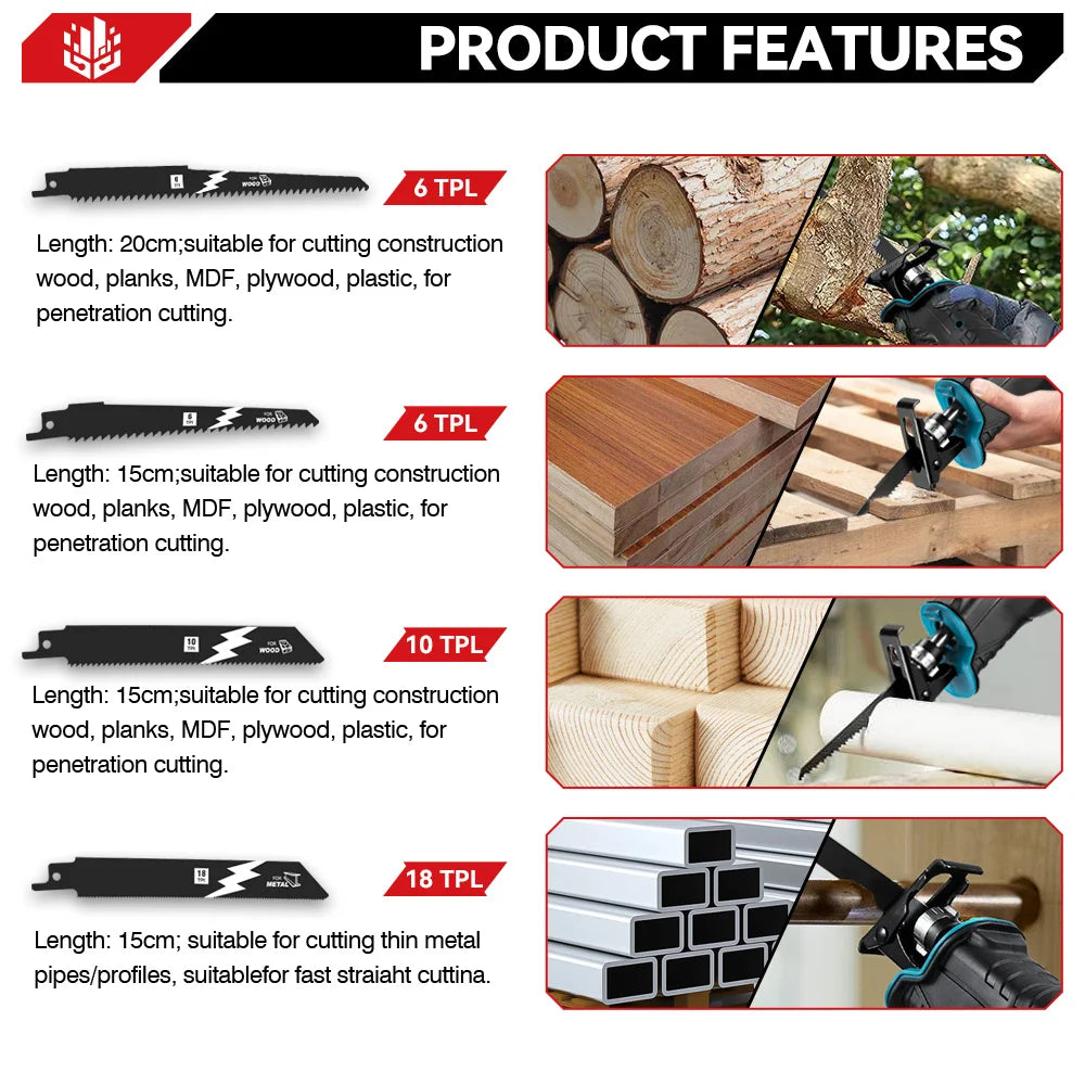 ONEVAN 3000W 10000SPM Electric Reciprocating Saw Electric Chainsaw Saber Saw Cordless Cutter Tool For Makita 18V Battery Pin