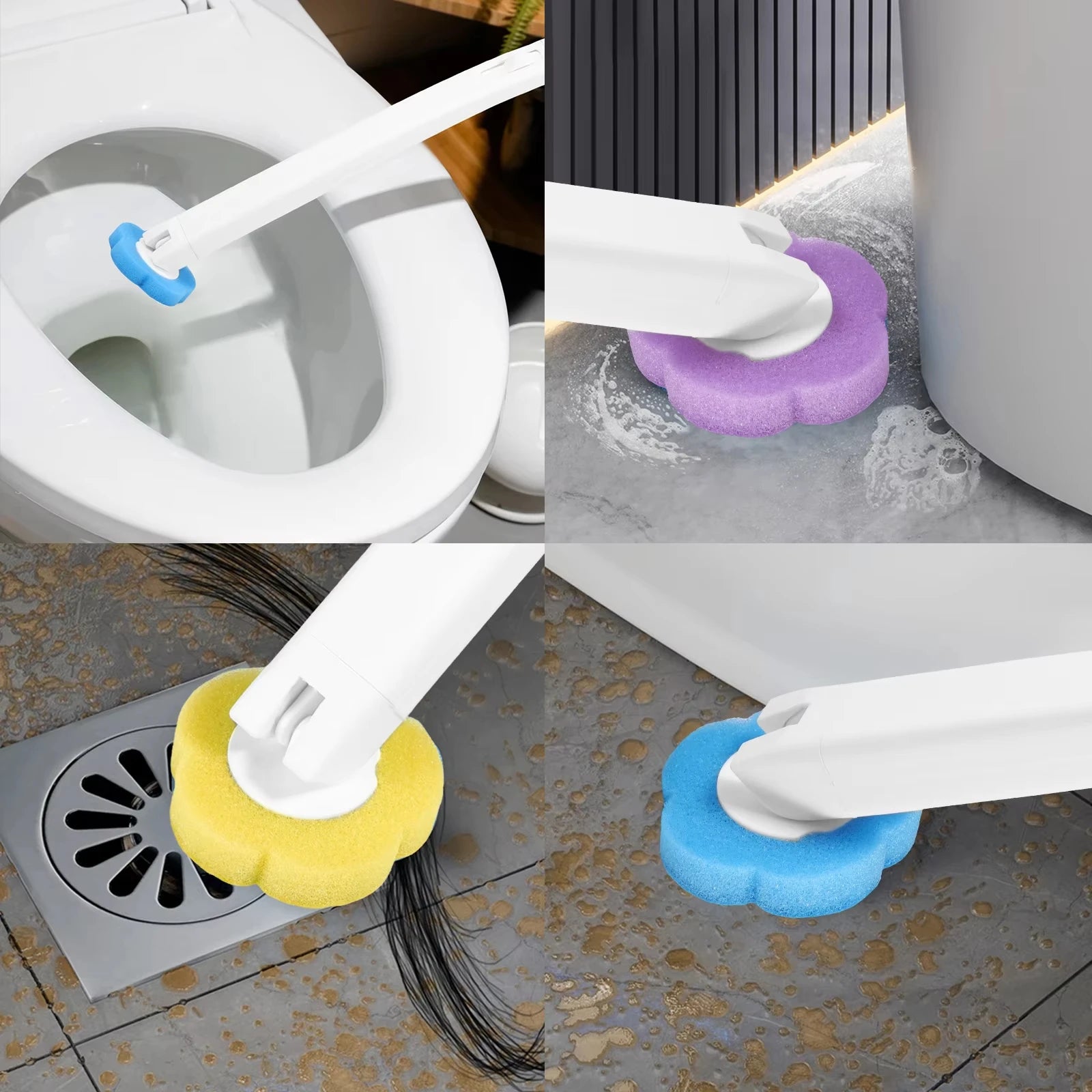 Kit de brosse WC amélioré avec têtes de rechange jetables, brosse de nettoyage hygiénique à long manche pour accessoires de toilettes domestiques