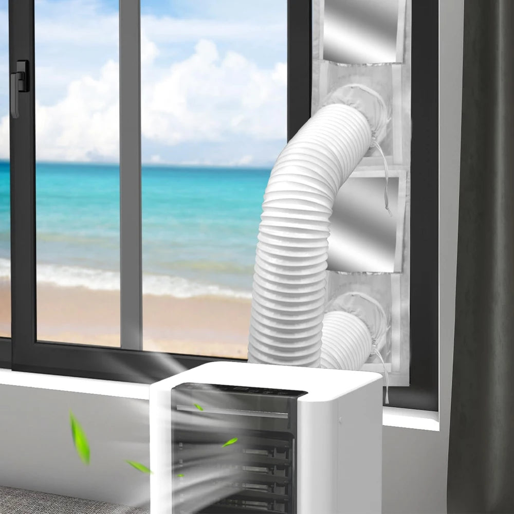 Air Conditioner Window Seal Kit, 3M/4M Flexible Cloth with Zip & Adhesive Fastener, Waterproof AC Sealing Plate for Mobile AC