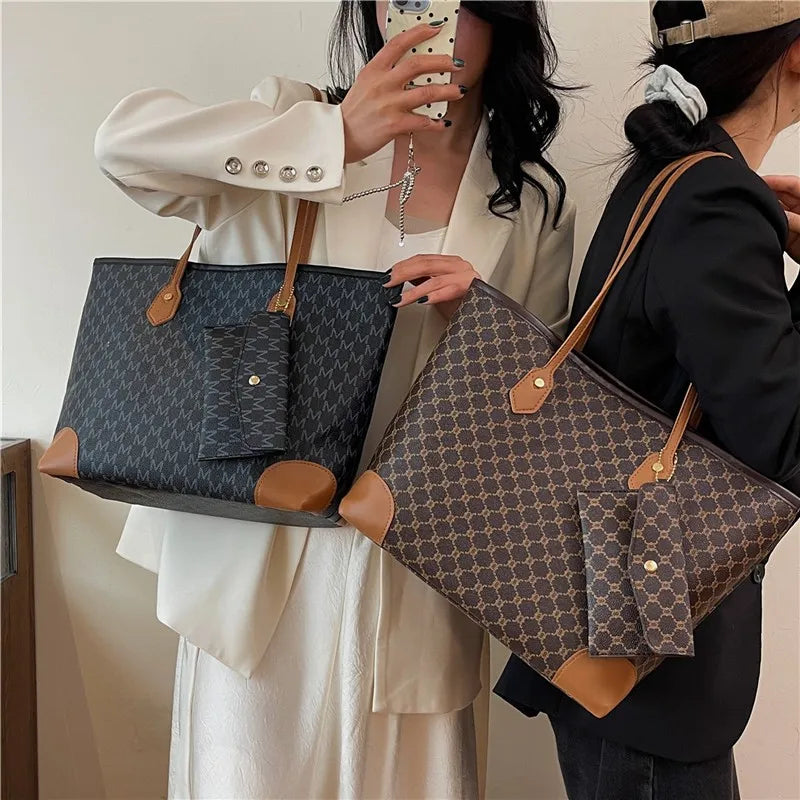 Sacs femme grande capacité en Europe et aux États-Unis, sac à bandoulière rétro, lettres classiques, sacs à main de banlieue en PU pour femmes