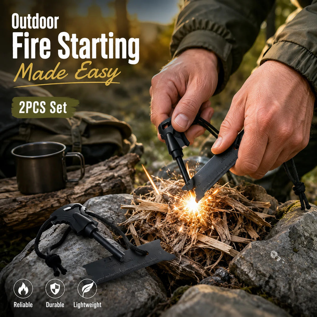 Camping Flint Fire Starter Magnesium Rod Manual Spark Tool with Scraper Ruler for Outdoor Hiking Emergency Kit